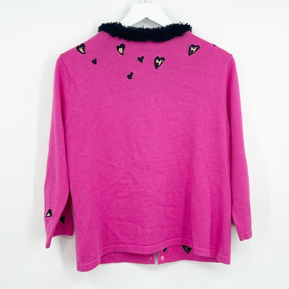 Vintage Y2K Legally Blonde Faux Fur Collar Heart Pink Cardigan Sweater SZ M - Picture 5 of 5